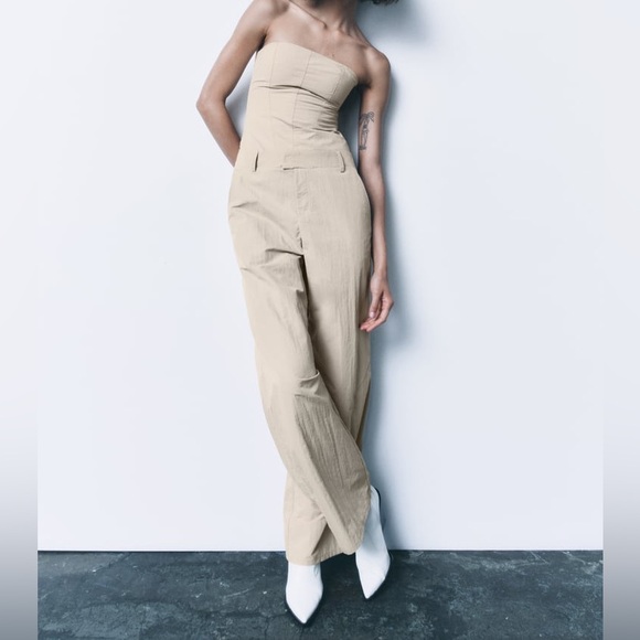 Zara Pants - Zara strapless cargo jumpsuit